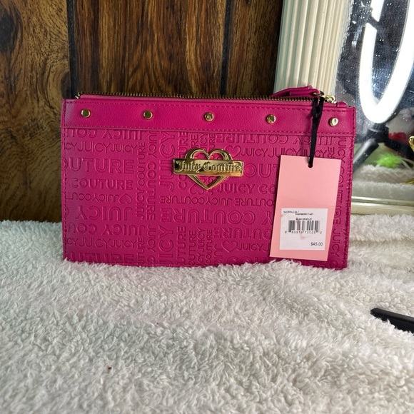 Juicy Couture Wristlet Raspberry Fuchsia Tart & Gold Studs Stamp Cute NWT - Picture 5 of 6